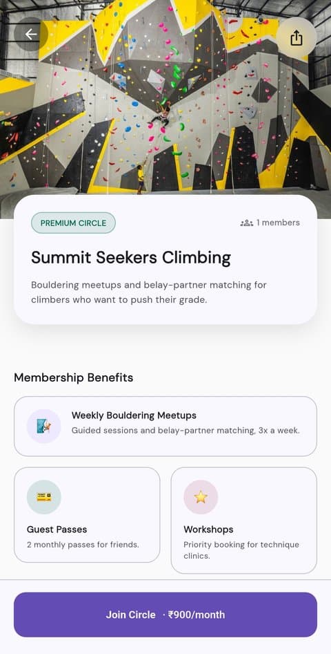 A premium bouldering Circle's details and membership