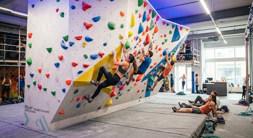 An indoor bouldering wall
