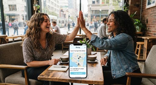 Two friends high-fiving over the Relay app