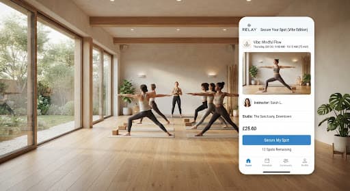 A sunlit, minimalist yoga studio
